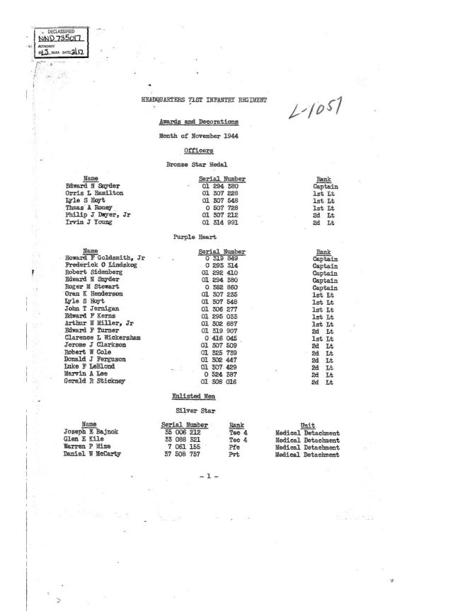 71IR Opn Rpts Nov 44 - Awards